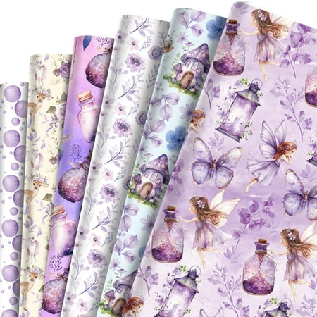 Fairy Pattern PresNok Wrapping Paper Set, 12 Sheets Fairy Gift Wrap Paper Watercolor Butterfly Floral Folded Flat Art Papers for Wedding Birthday Party DIY Crafts Present Packing 20'' x 27''