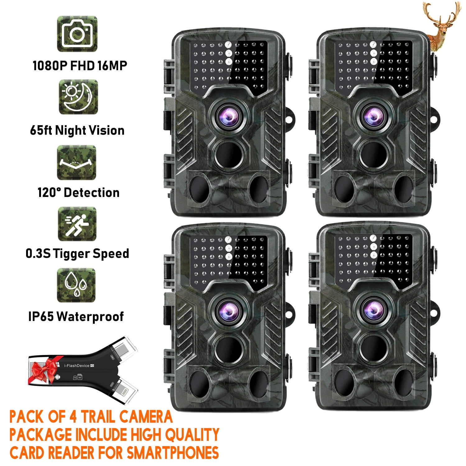 4Pack Hunting Camera SendCord Wildlife Camera 16MP 1080P Critter