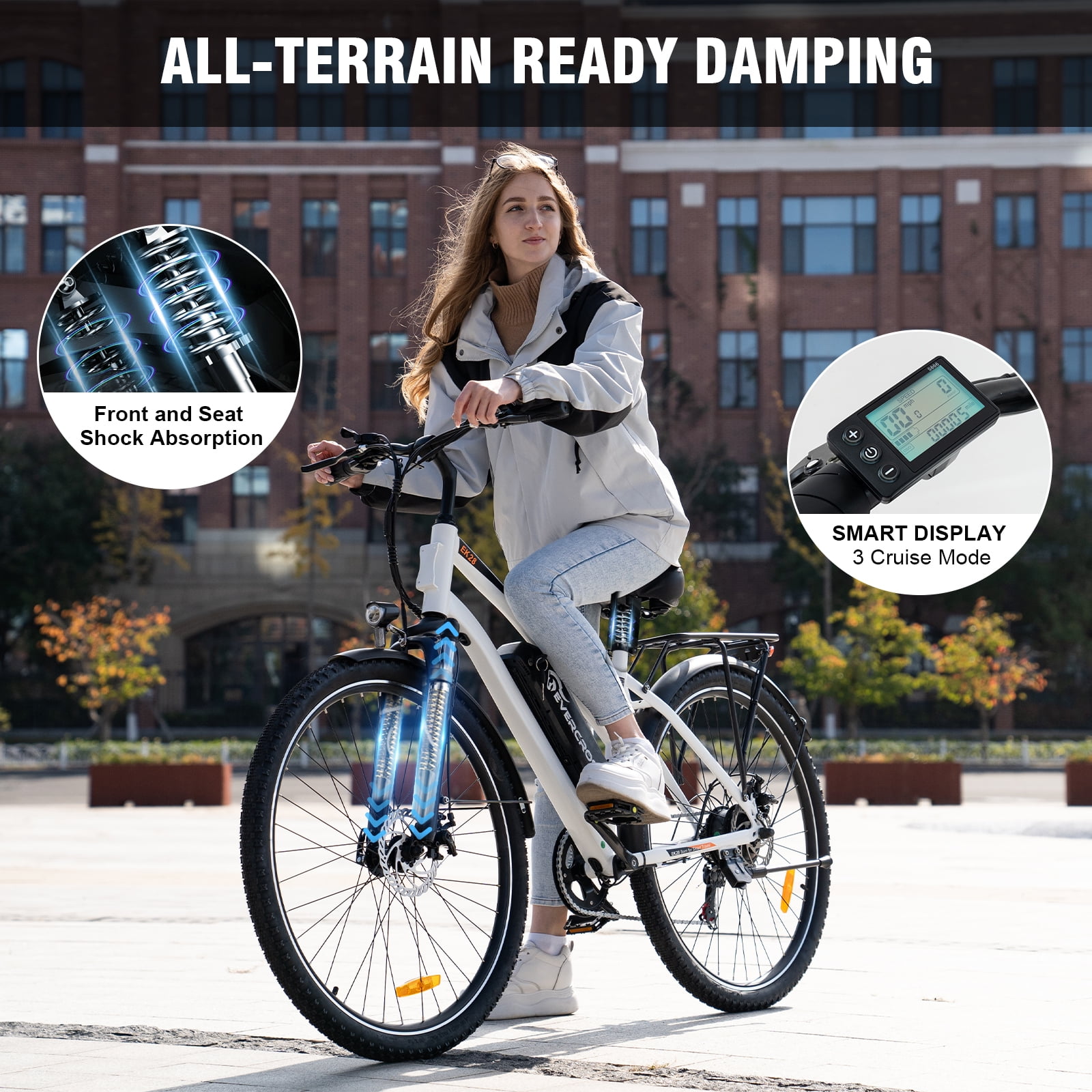 EVERCROSS 500W Electric Bike 28" Adult Electric Mountain Bike , 36V 12AH Removable Battery, 7-Speed E Bicycle for Man Woman UL2849