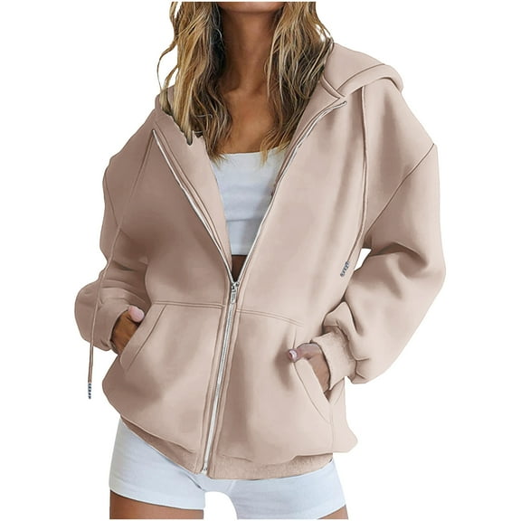Annhoo Plus Size Womens Cardigan Sweatshirts Full Zip Drawstring Solid Color Hooded Blouses Long Sleeve Causal Tops Outfits