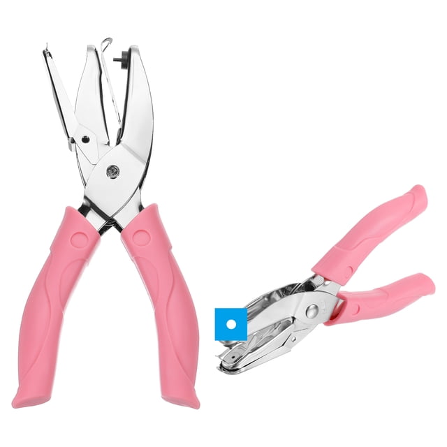 Uxcell 1/16" Perforadora de un solo agujero portátil con agarre suave, perforadora de papel metálica, paquete de 2 en color rosa