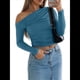 thumbnail image 2 of Blusa Informal de Larga con Cuello y Hombros Descubiertos para Mujer, Ajustada, para Salir, Estilo Y2K Azul Vaquero XS, 2 of 7