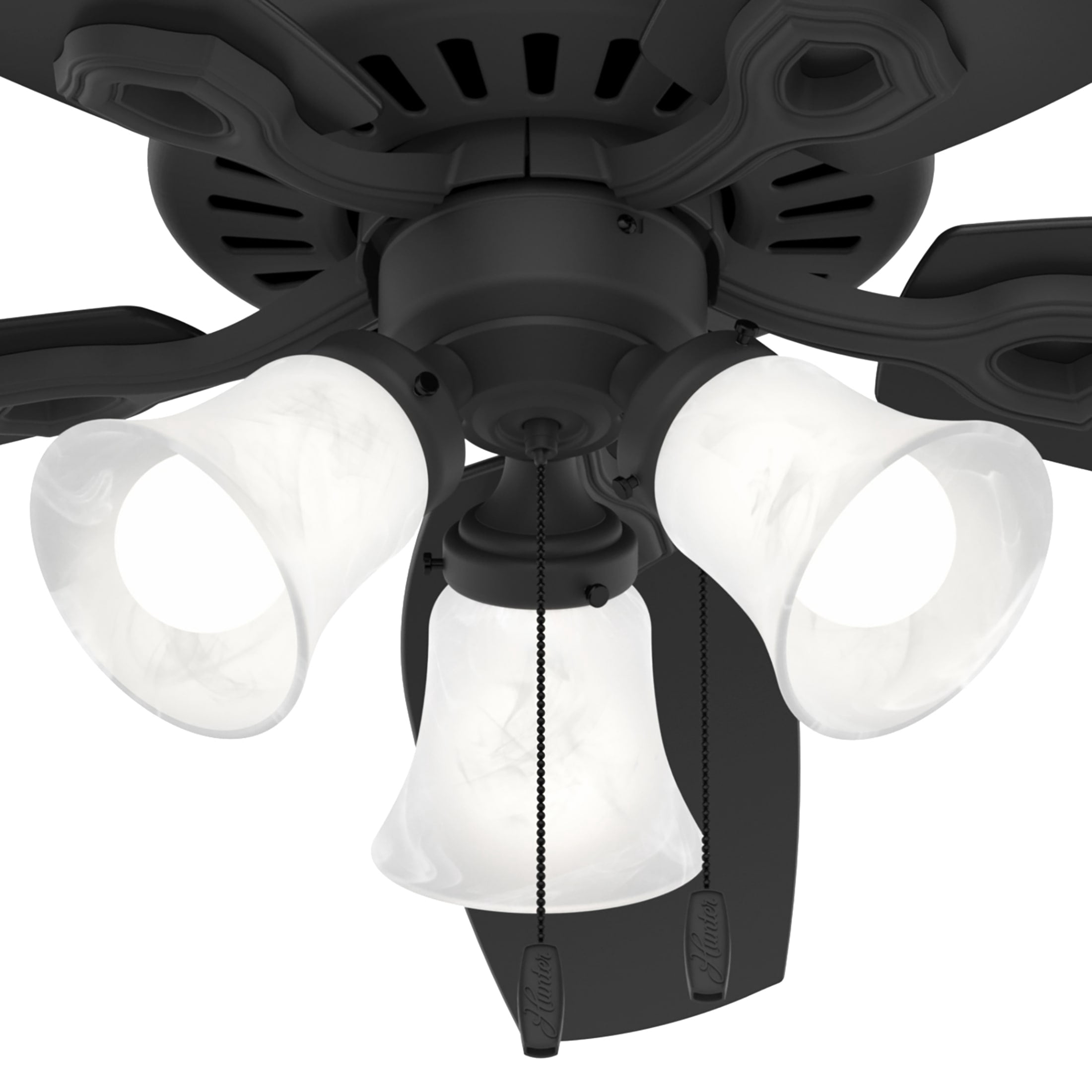 Hunter 52 inch Indoor Ceiling Fan with LED Lights - Black Ceiling Fan with Pull Chain, For Bedroom or Living Room, Standard Mount, No Remote, 5 Blades, Includes Bulbs- Builder Plus 52387, Matte Black