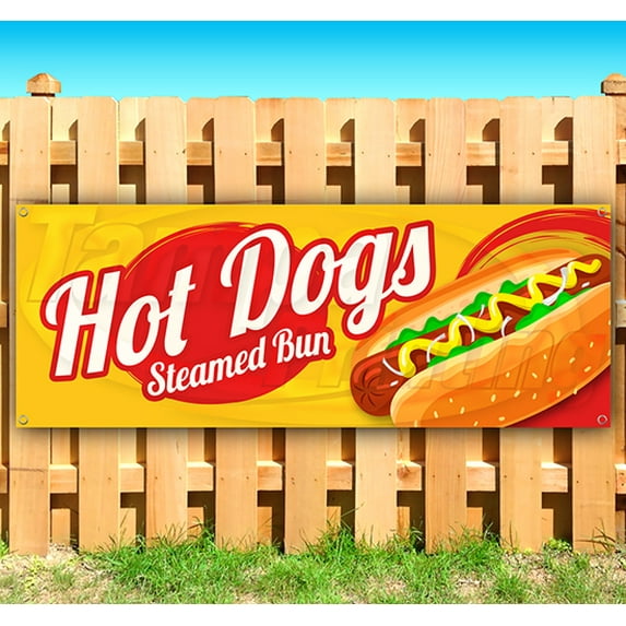 Hot Dogs Steamed Bun 13 oz Vinyl Banner With Metal Grommets
