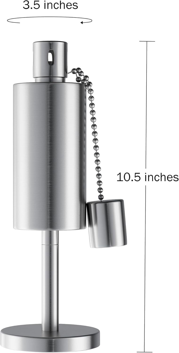 RGHJAR-Table Top Torch Canister - 10.5in Tall Stainless Steel Refillable Citronella Torches Outdoor - Tabletop Torches for Outside Patio or Deck - Oil Lamp Outdoor Lighting by