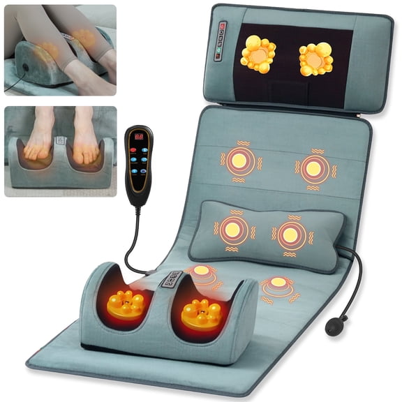HEMXSZH Full Body Massage Mat with Remote Vibration & Heat, Foot Massage Headrest & Lumbar Pillow, Gray