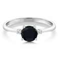 thumbnail image 2 of Gem Stone King 10K White Gold Black Onyx and White Lab Grown Diamond Solitaire Engagement Ring for Women (0.83 Cttw, Round 6MM, Gemstone December Birthstone, Size 8), 2 of 6