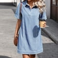 thumbnail image 2 of Ygbgbb Women's Denim Button Up Collared Dress, Short Sleeve with Collared Neck & Relaxed Fit, Casual Everyday Mini Dress Light Blue S, 2 of 7