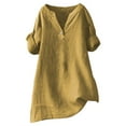 thumbnail image 3 of Women's Short Sleeve T-shirt Women'S High Neck Linen Shirt - Mock Turtle Neck Button Down Top,Gold Women's Short sleeve T-shirt 3XL, 3 of 9