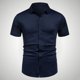 thumbnail image 2 of Los Hombres de Manga Corta Botón Arriba Camisa de Negocios Casual Color Sólido Botón Solapa Camisa de Moda, Poliéster con Corbata, Lavado de Manos, 2 of 7