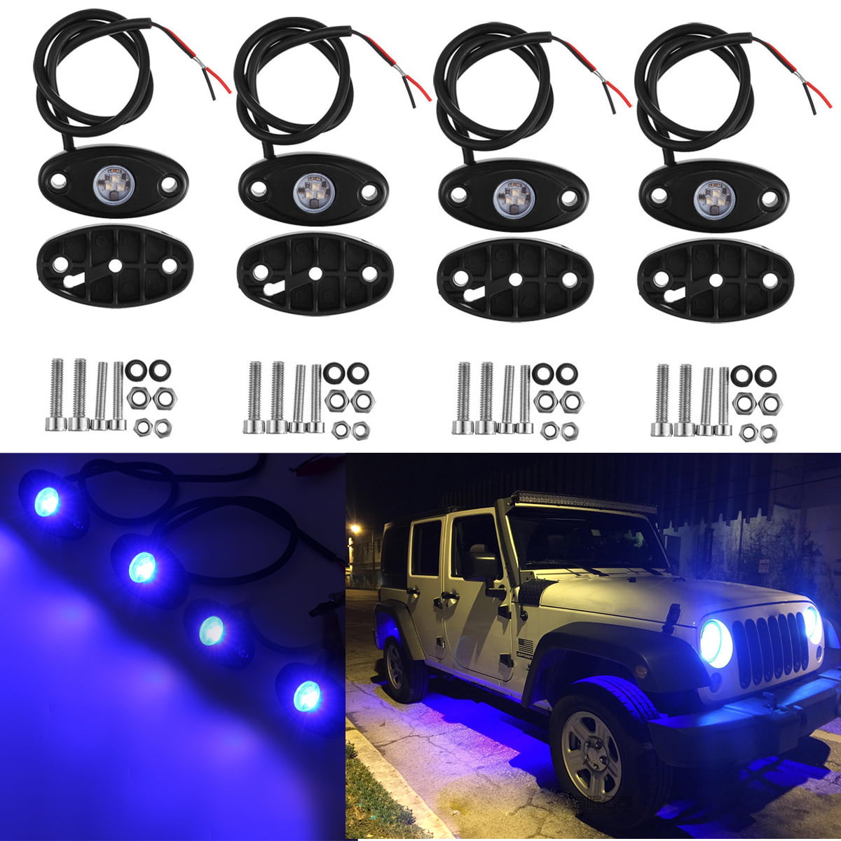 8X 9W 2inch Blue LED Rock Light Offroad Wrangle Truck Underbody Trail Rig Lights 