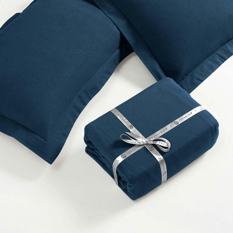 Superior Cotton Flannel Solid Duvet Cover Set, King/California King, Navy Blue