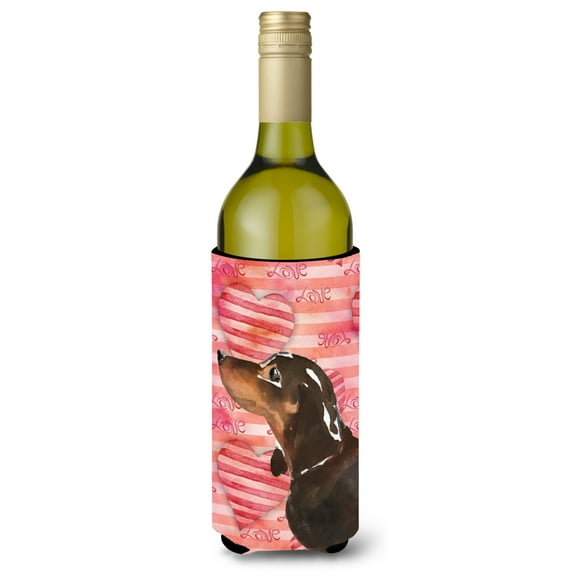 Carolines Treasures BB9475LITERK Black and Tan Dachshund Love Wine Bottle Beverge Insulator Hugger  Wine Bottle