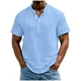 thumbnail image 3 of Antqov Linen Shirts for Men, Short Sleeve Solid Color Button Down Henley Collared Loose Lightweight Pullover Tops, Daily Stylish Casual Breathable T Shirt Summer Beach Shirts, 3 of 10