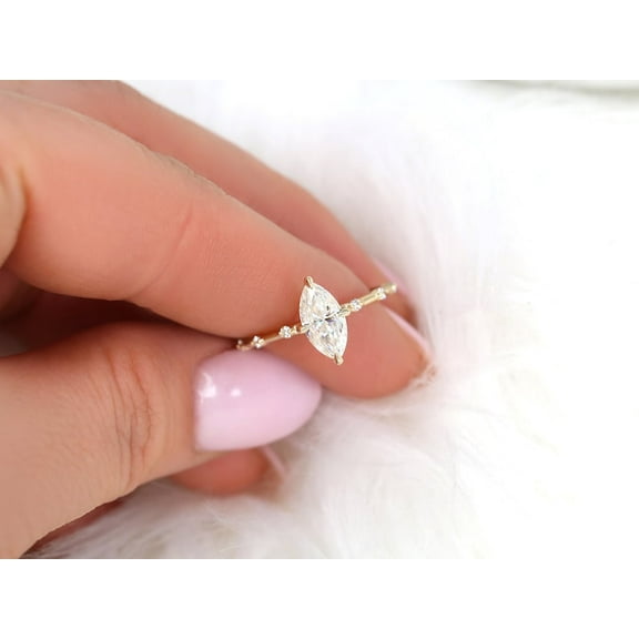 10x5mm 14kt Yellow Gold 925 Silver Moissanite Diamond Dainty Marquise Ring Unique Minimalist Solitaire Ring