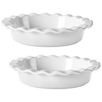 2PCS Ceramic Pie Pans, 9.8" Large Tart Pan, Quiche Pan, Deep Dish Pie Plate for Baking, Elegant Wavy Design, White