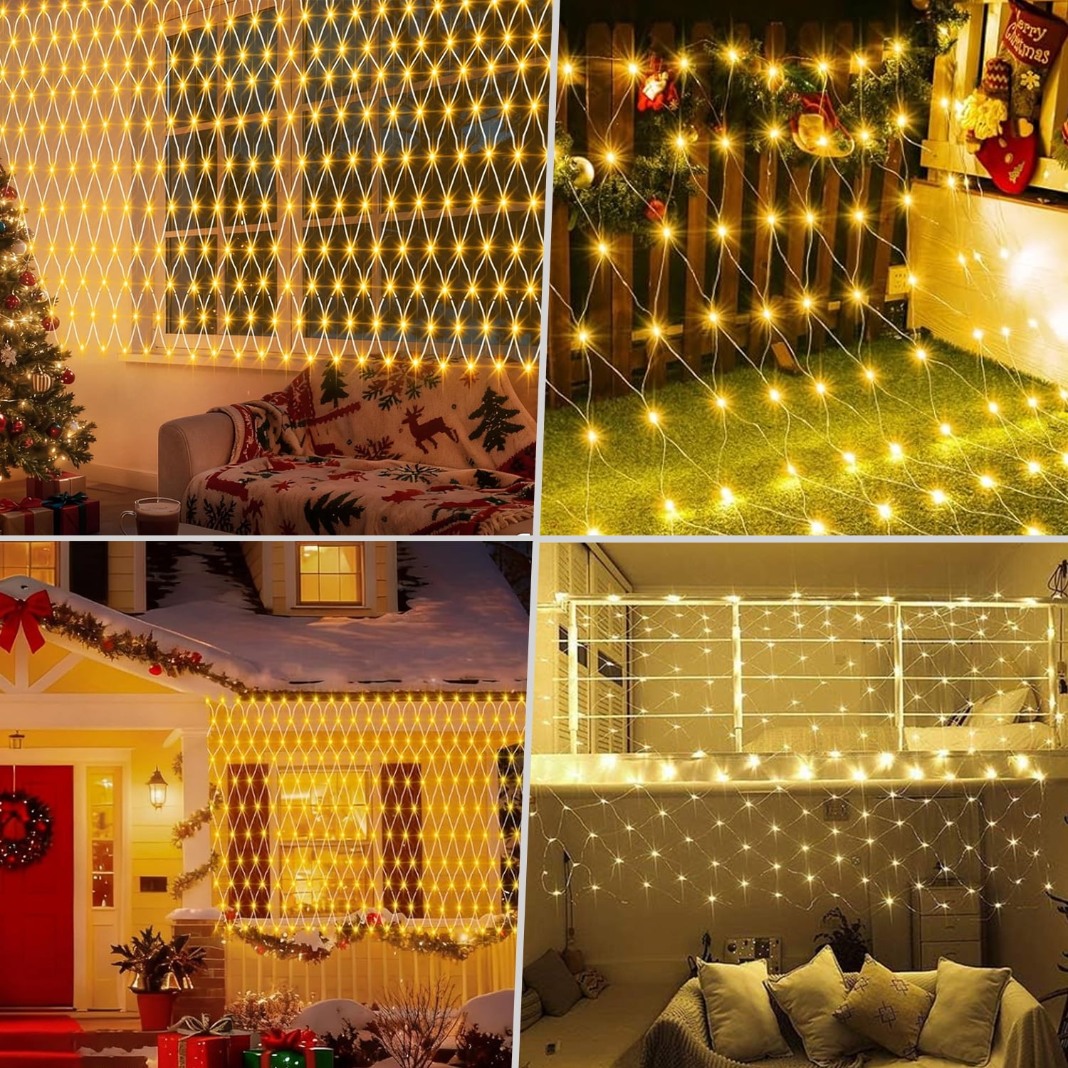 Solar Net Mesh Light 9.8ft x 6.6ft 192 LED, Waterproof Outdoor Net Light with 8 Modes for Bush, Christmas, Home, Garden Decorations(Warm White)