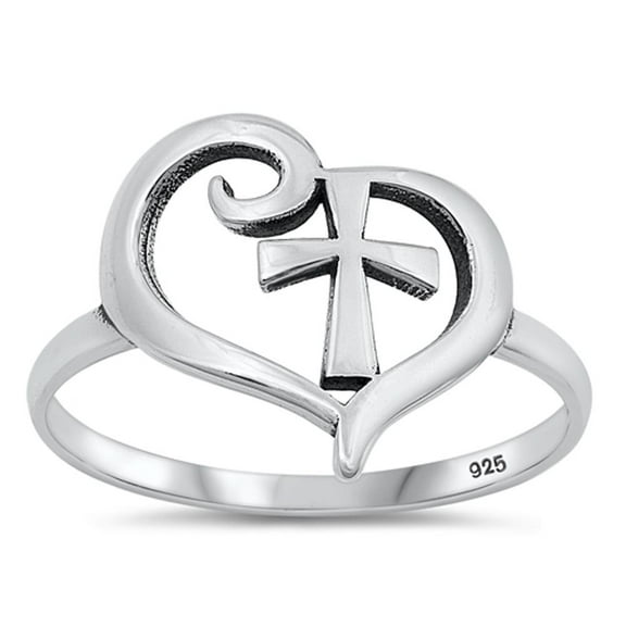 Promise Cross & Heart Ring .925 Sterling Silver Band Jewelry Female Male Unisex Size 4