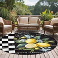 thumbnail image 5 of 5ft Round Rug, Summer Lemon Non-Skid Rubber Backing Large Area Rugs - Living Room Bedroom Home Office, Vintage Black Plaid Blue Spring Floral Indoor Floor Mat Carpets Washable Rug, 5 of 9