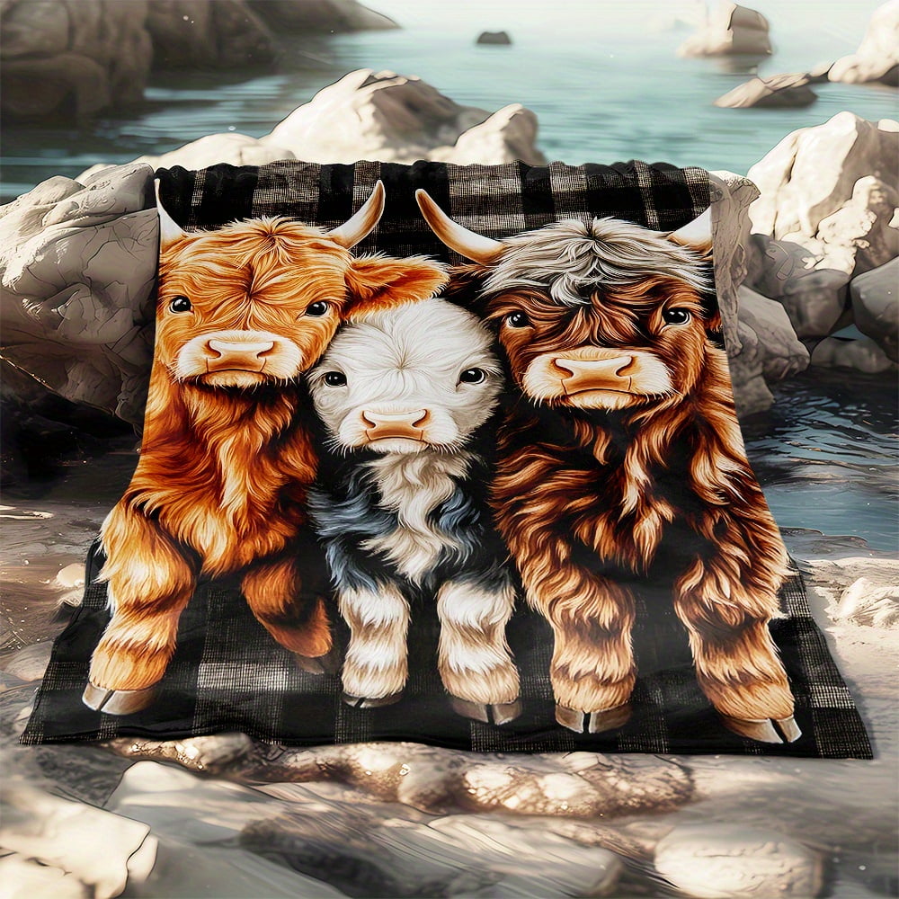 Scottish Cow Print Highland Cow Blanket All Season Soft Plush Thickened Flannel Scottish Cow Print Decor Gift Women Men Pets Machine Washable Multi Purpose Throw Bed Sofa Travel Camping Home