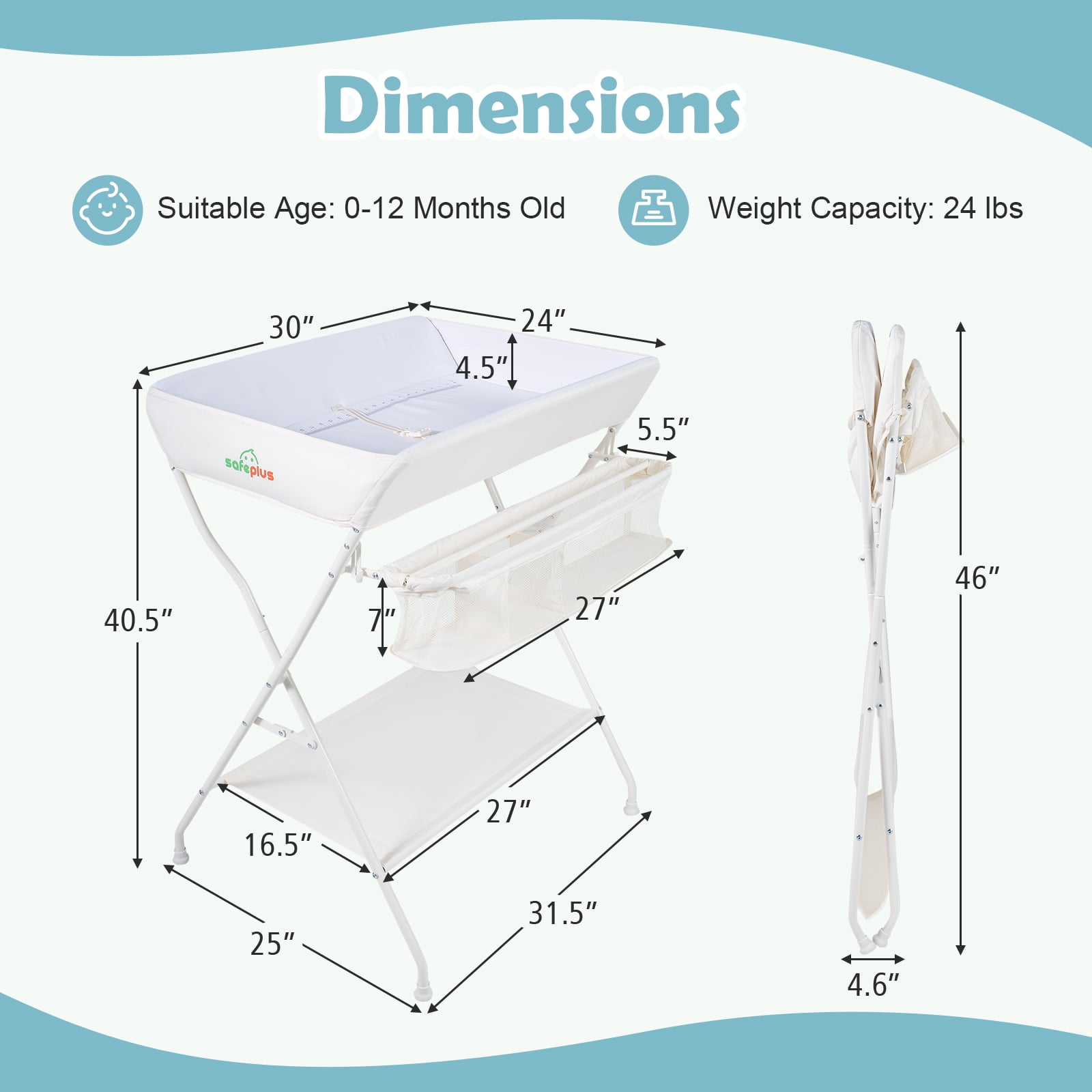 Costway Infant Baby Changing Table Folding Diaper Station Organizer with Storage Beige