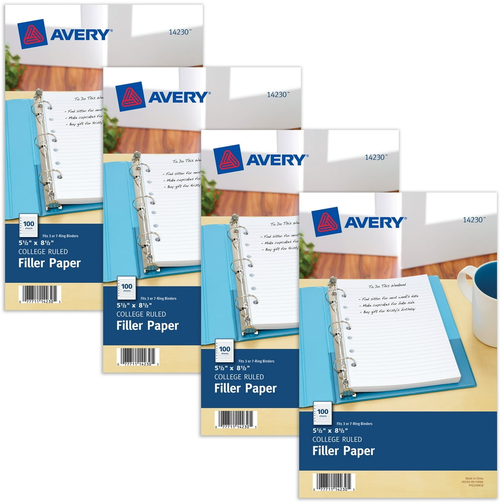 Avery Mini Binder Filler Paper, College Ruled, 51/2" x 81/2", 100