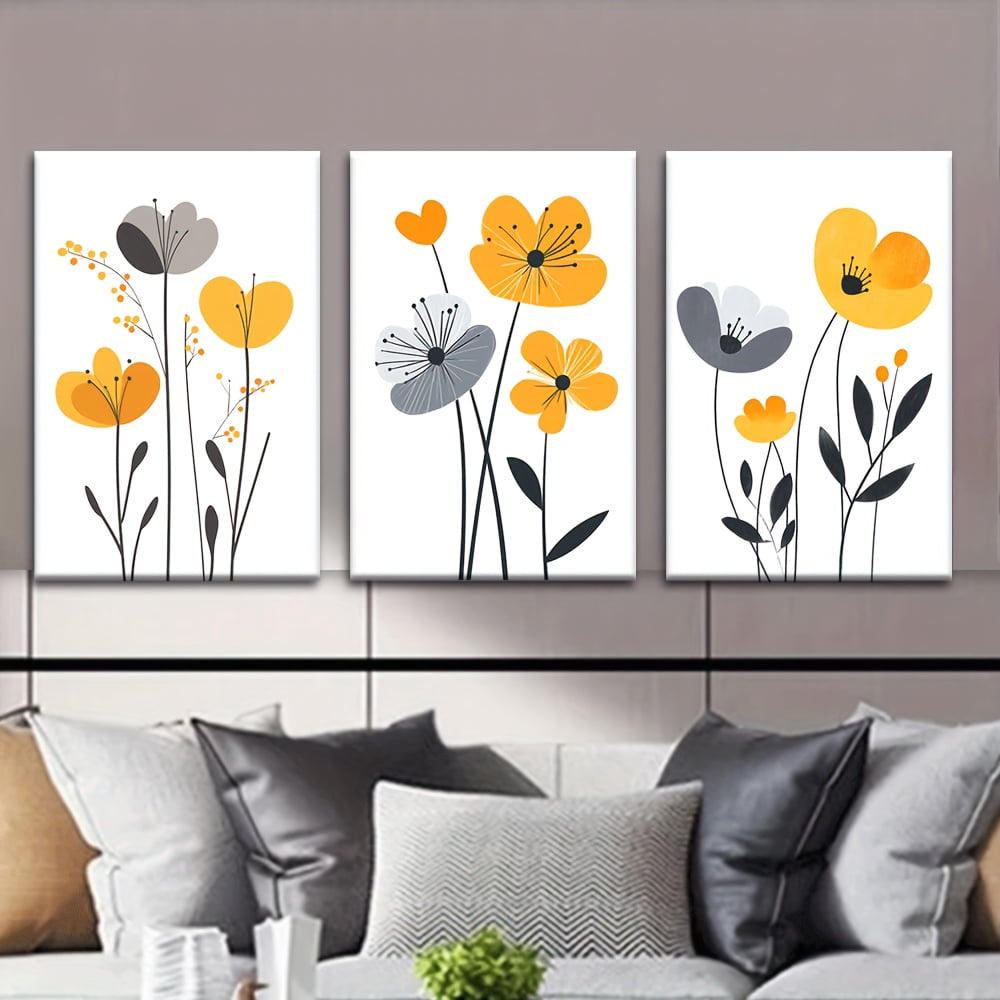 3pcs/set, Canvas Painting, Modern Medieval Flowers, Simple Artist Drawing Set, Unframed Abstract Art, 2D Flat, Perfect for Living Room, Library, Office, Cafe, Bar, Birthday, Holiday Gift