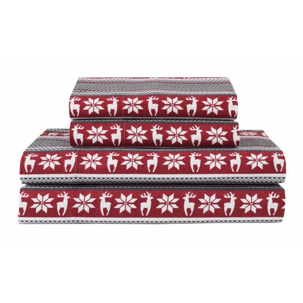 Winter Nights Cotton Flannel Sheet Set, Full, Deer