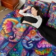 thumbnail image 4 of Castle Fairy Boys Girls Abstract Animal Elephants Twin Bedding Sets 7-Piece,Bohemian Hippie Flowers Bedding Comforter Set Microfiber,Exotic Style Damask Breathable Sheet Sets,Super Cozy Room Decor, 4 of 8