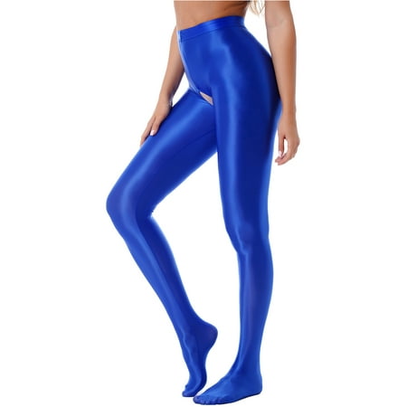 

MSemis Women Glossy Oil Shiny Opaque Pantyhose Shimmery Tights Skinny Leggings for Honeymoon Gift Blue M