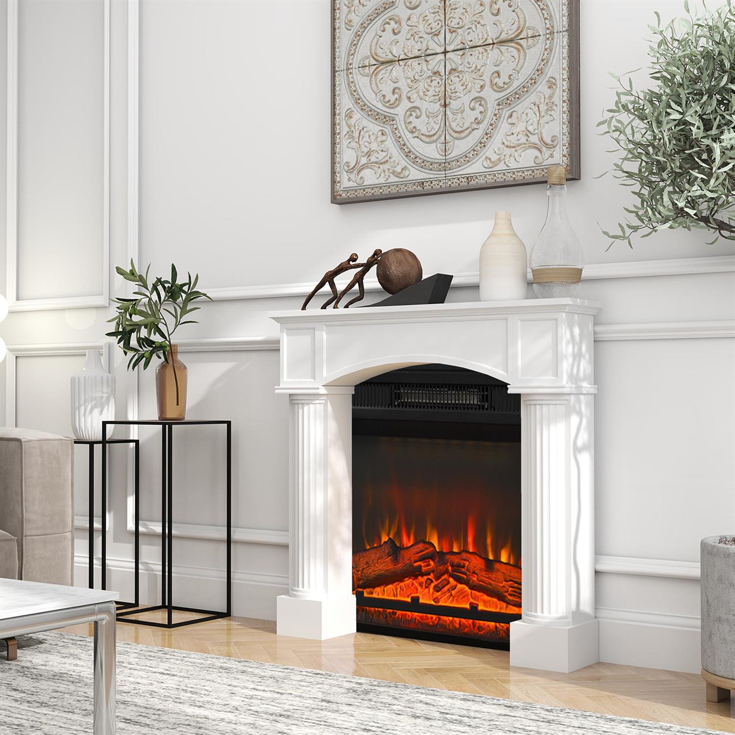 Demi Bonn 39" Electric Fireplace Surround, Modern Design for Home Decor, Electric Fireplace Mantel with High-Quality Material and Warm Ambiance, White