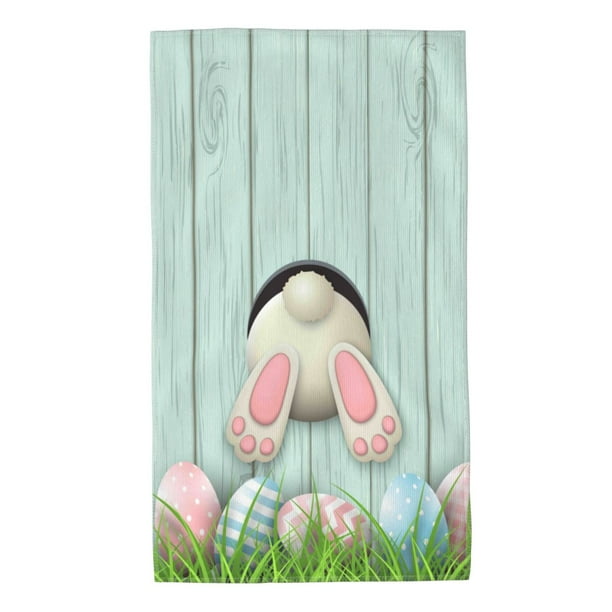 Fotbe White Bunny Bottom And Easter Eggs Toalla Premium con Patrón, Toalla de Microfibra de Secado Rápido, Ligera y Altamente Absorbente (27.5x16in), Ideal para Uso Diario