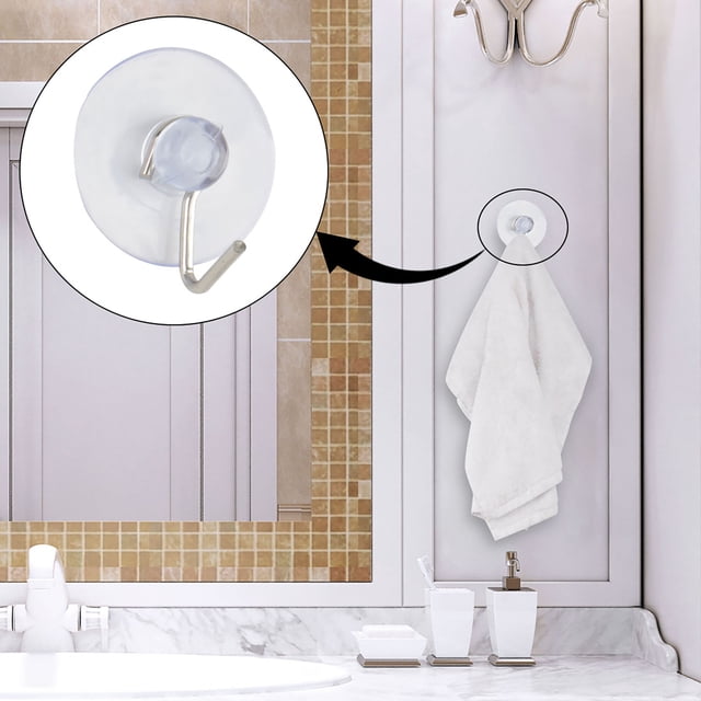 Ganchos de ventosa Unique Bargains con gancho de metal de 1" de diámetro, colgador de ventana de vidrio transparente, 6 piezas para cocina y baño