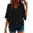 thumbnail image 5 of ClodeEU Women's Polka Dot Print V Neck 3/4 Sleeve Top ,Bohemian Casual T-Shirt Blouse Black,Womens Plus L, 5 of 8