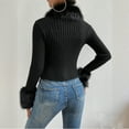 thumbnail image 6 of Aboser Furry Trim Ribbed Sweaters for Women Trendy Button Down Crop Tops Stretchy Slim Fit Tunic Sweater Comfy V Neck Party Shirts Soft Knitwear Black L, 6 of 6