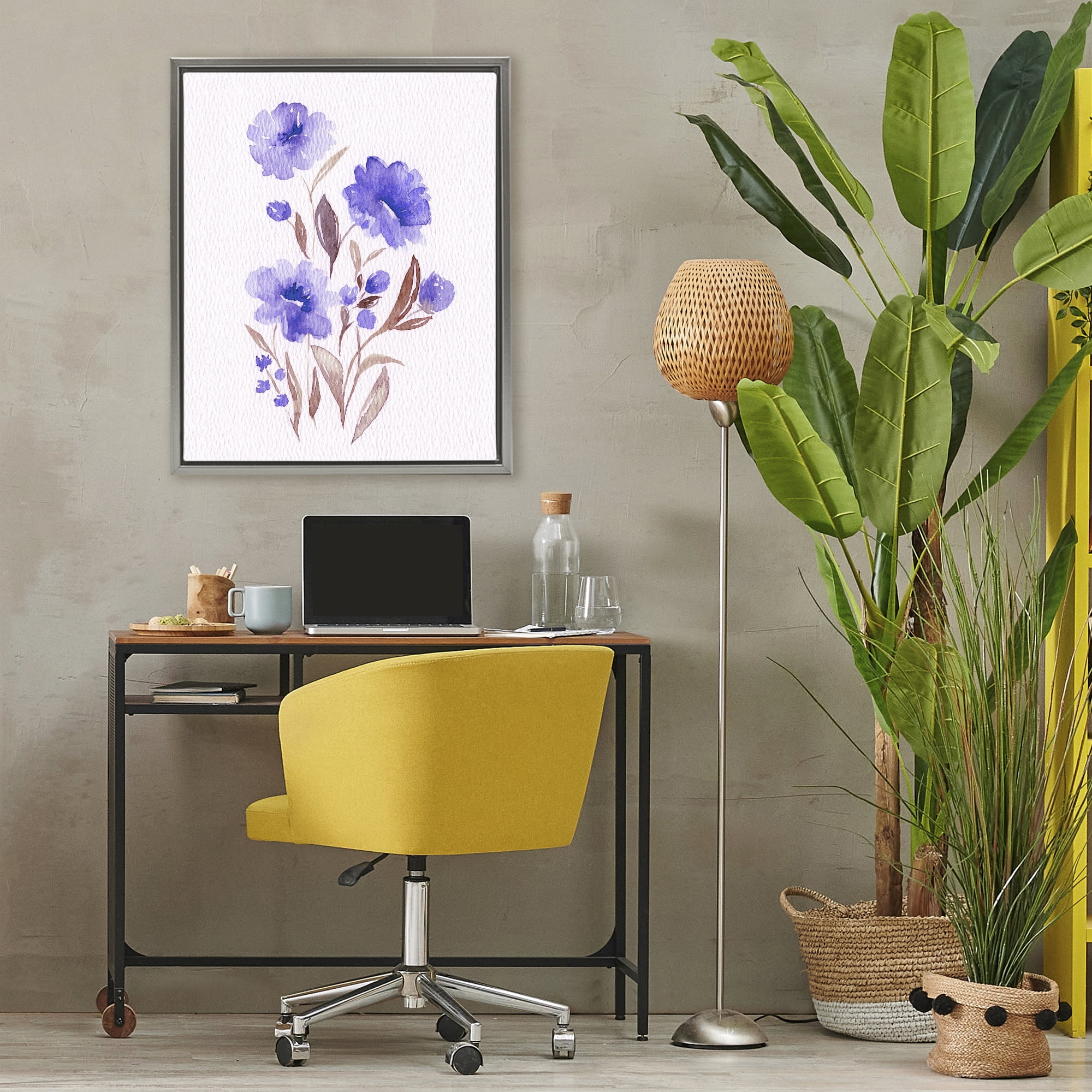 Stupell Industries Watercolor Purple Blossoms Gray Framed Floater Canvas Wall Art, design by Leah Noel Art