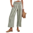 thumbnail image 2 of Women's Gingham Palazzo Pants Smocked High Waist Wide Leg Trousers Casual Loose Plaid Cropped Slacks with Pockets 3/4 Length, 2 of 7