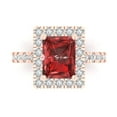 thumbnail image 2 of 3.84ct emerald cut red natural garnet 14k rose gold halo Bridal Wedding Engagement Promise Anniversary Ring for Women size 10.5, 2 of 7