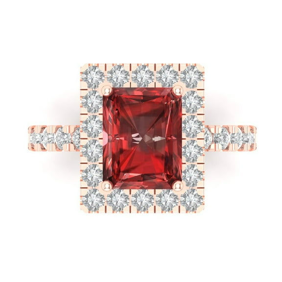 Solitaire with Accents Engagement Ring for Women - 3.84ct Natural Garnet in 14K Rose Gold Promise Ring