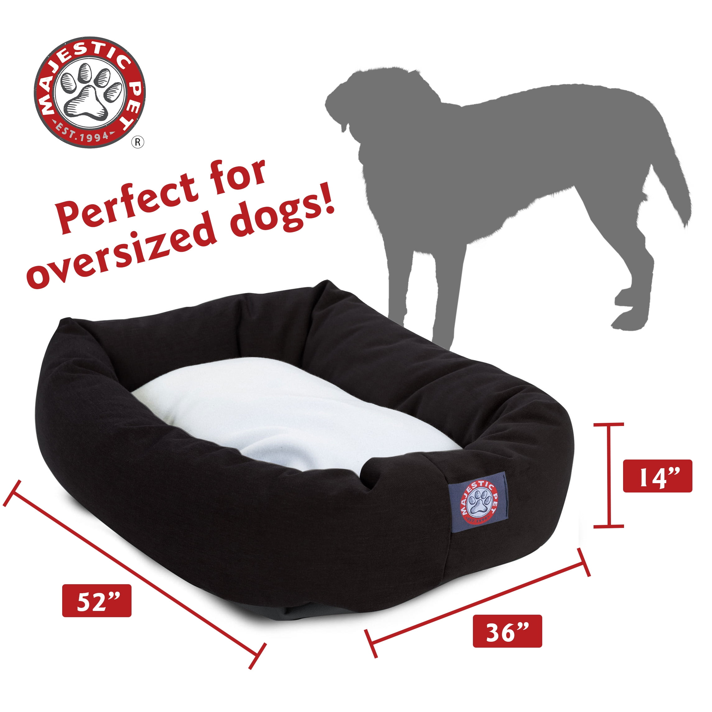 Majestic Pet Sherpa Poly/Cotton Bagel Pet Bed for Dogs, Calming Dog Bed Washable, Extra Large, Black