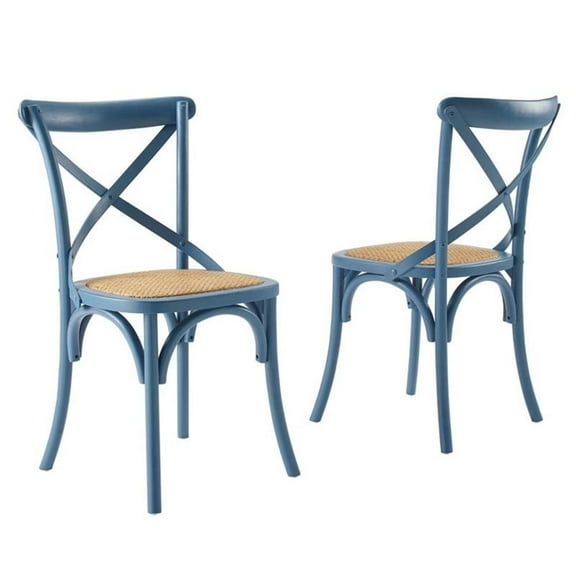 Pemberly Row 18.5" Elm Wood and Rattan Dining Side Chair in Harbor (Set of 2)