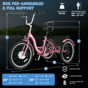 MOONCOOL Adult 24/26 Unisex 3-Wheel Tricycle, 700W Peak Motor, 7 Speeds, 36V 10.4Ah Removable Lithium Battery, 16MPH Max Speed, 40 Miles Range
