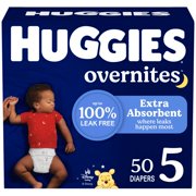 Huggies Overnites Nighttime Baby Diapers, Size 5 (27+ lbs), 50 Count (Select for More)
