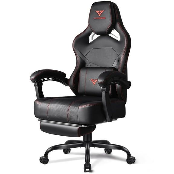 Big and Tall Gaming Chair for Heavy Adults 400lb Capacity, Ergonomic Computer Office Chair with Adjustable Footrest, Oversized Headrest and Lumbar Support, Reclining Video Game Chair (Black Red)