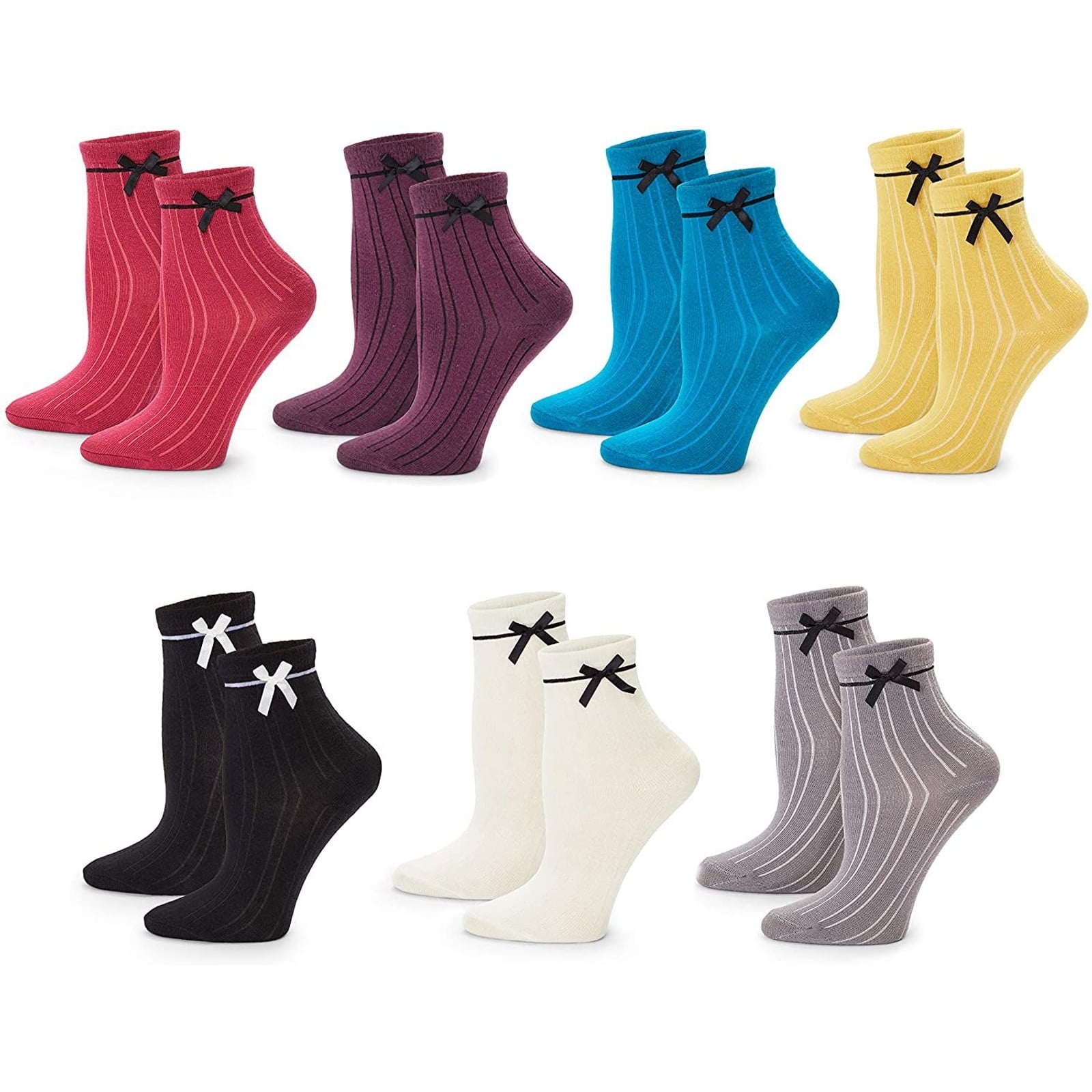 7-Pair Ankle Socks with Bows for Women Girls, Cute Gift Set 7 Colors (One Size)