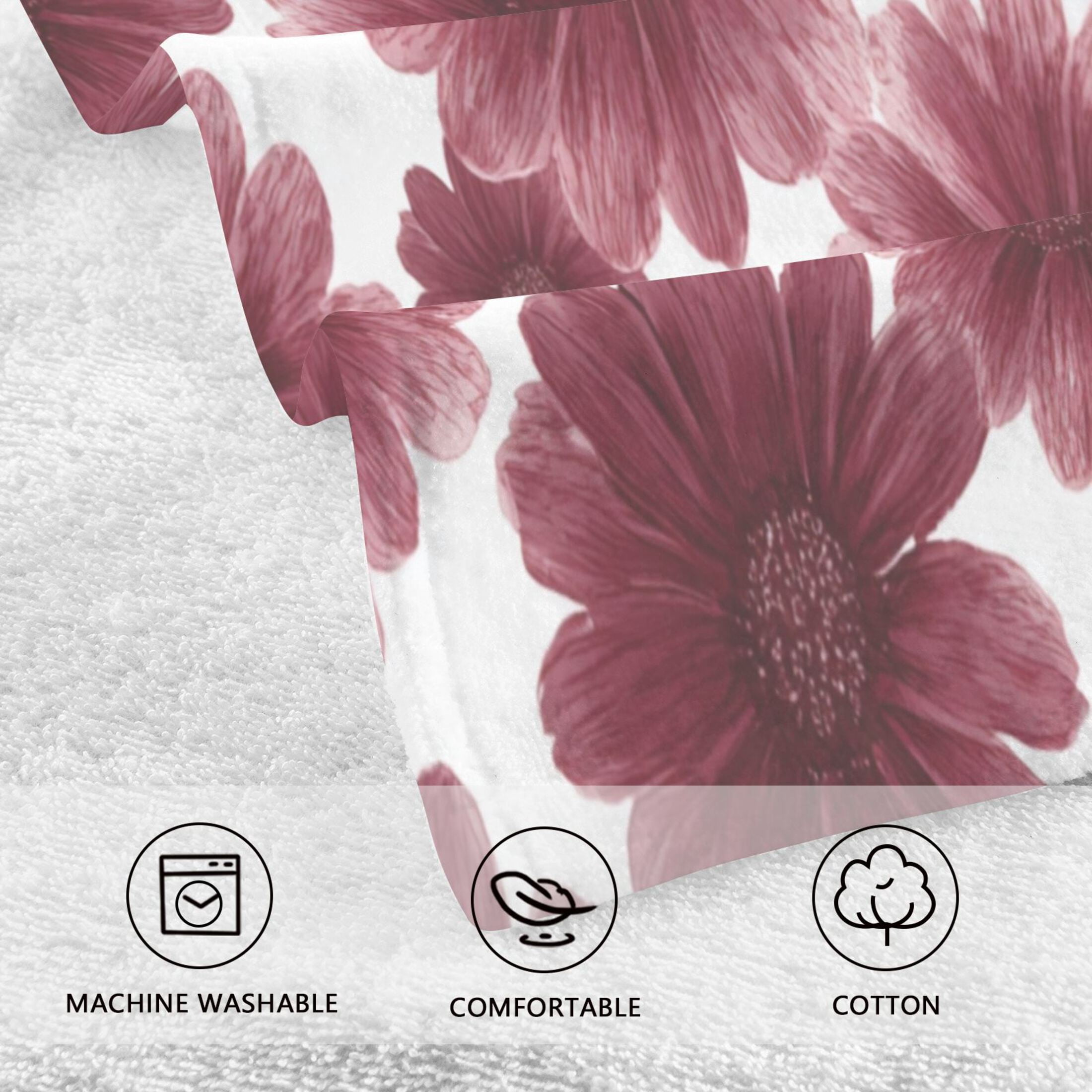 2 Pieces of Cotton Towel Face Towel Set Hand Towel Bath Towel Cotton Bath Towel Sets Seamless Pattern Maroon