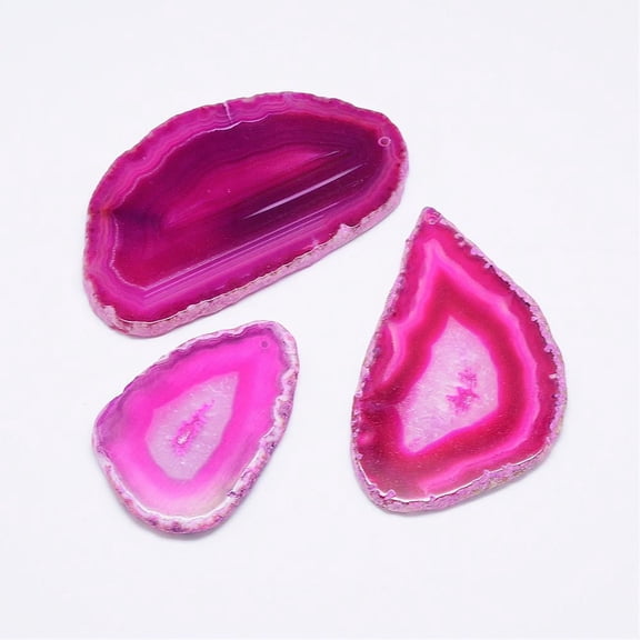 10 pc Natural Agate Pendants Dyed Nuggets Hot Pink 60~85x35~55x5mm Hole: 2mm