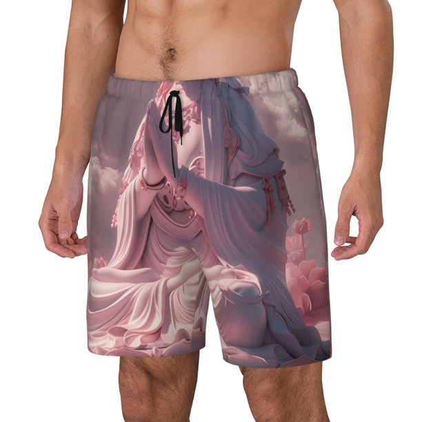 Balery Pink Lotus Buddha Bañador para hombre, shorts de playa de secado rápido con entrepierna y forro de compresión-Small