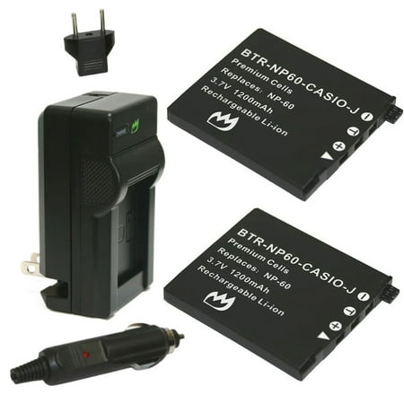 Replacement for Casio Exilim EX-Z20 Battery (2-Pack 1200mAh) and Charger