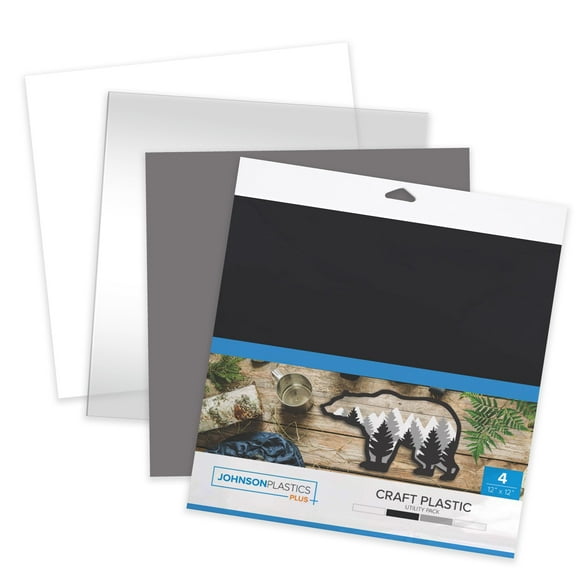 JPPlus CRAFT PLASTIC Plastic Craft Sheets for Cricut, Laser Cutter, & Engraver Use 12"x12" Plastic Sheets- Utility, 4 Pack